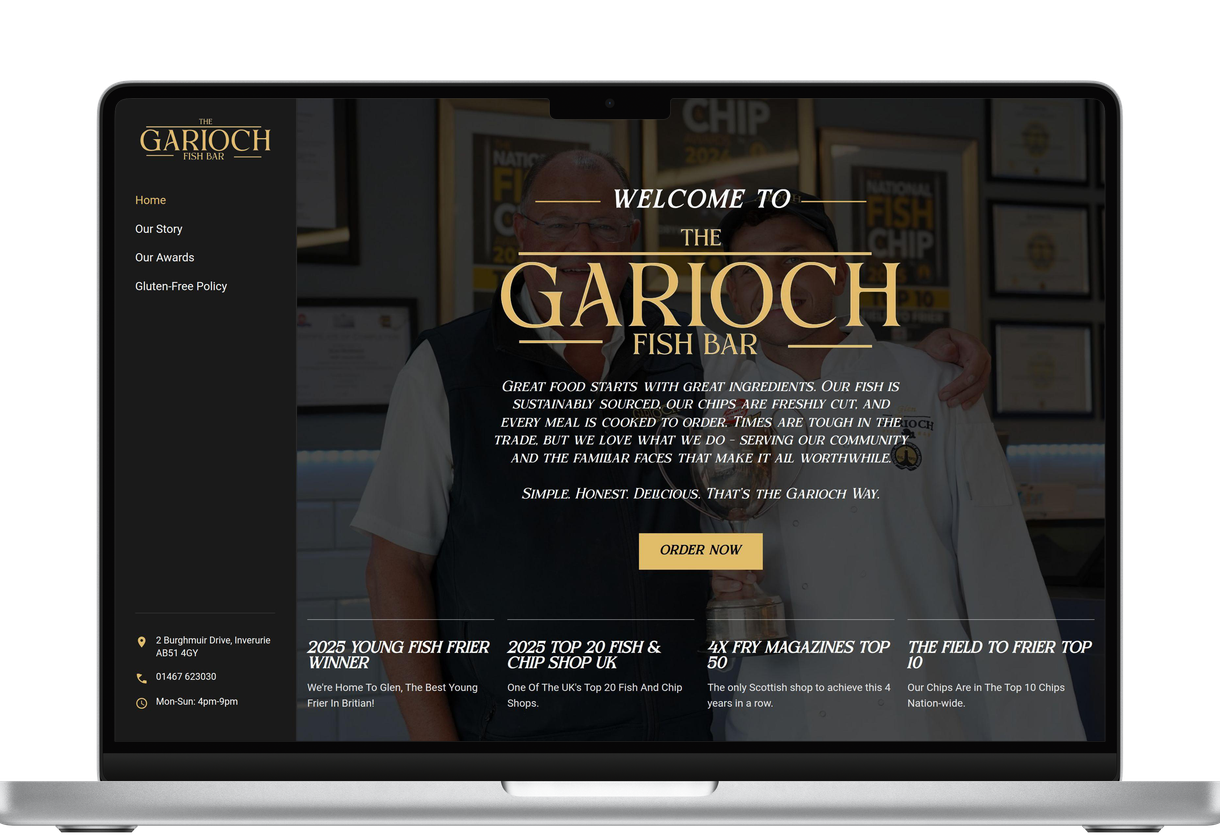 A mockup of the Garioch Fish Bar website design