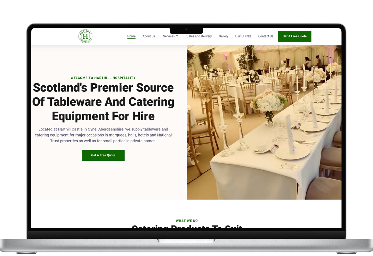 A mockup of the Harthill Hospitality website design