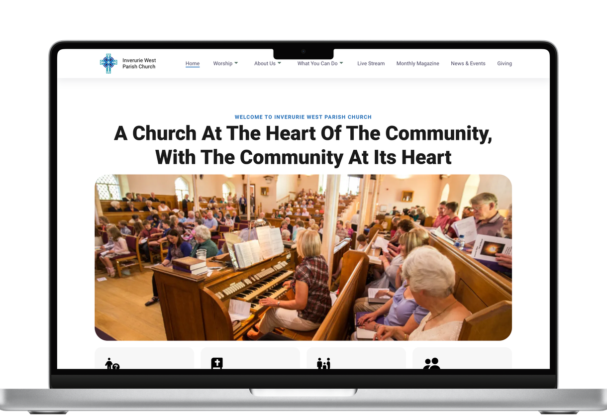 A mockup of the Inverurie West Parish Church website design